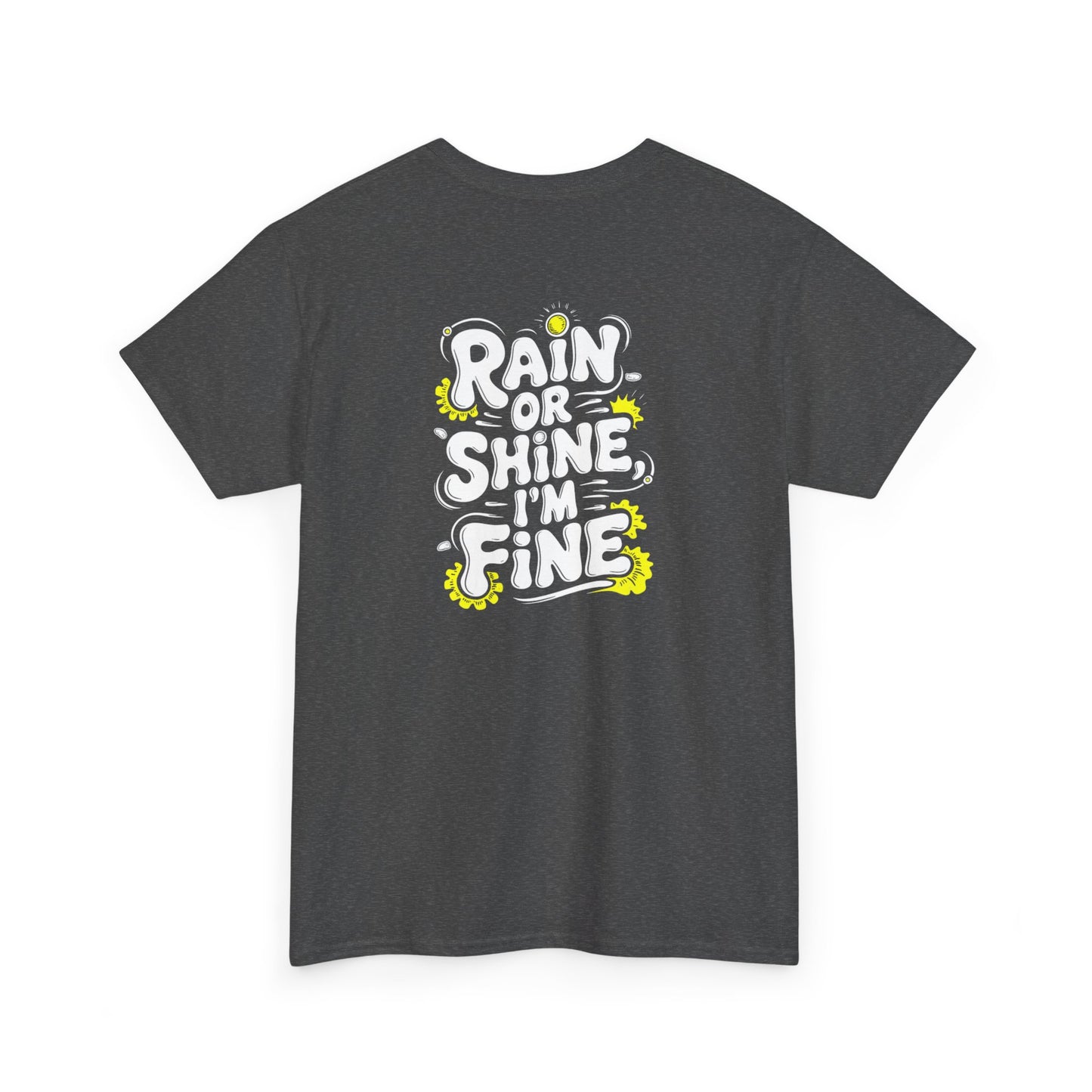 Budgie in Neon Yellow Rain Boots Unisex Heavy Cotton Tee | "Rain or Shine I'm Fine" T-Shirt