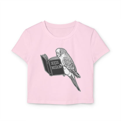 Budgie Reading "Seeds of Wisdom" Women's Baby Tee | Organic Cotton Slim Fit Shirt