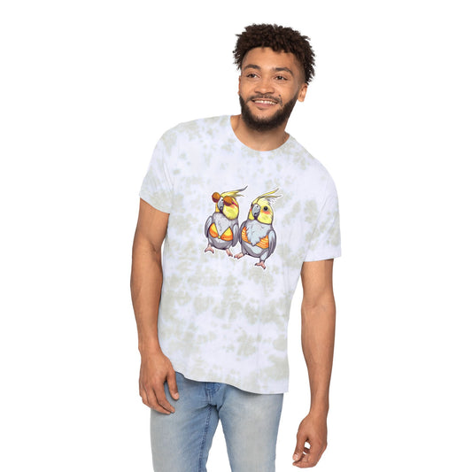 Unisex Tie-Dye Cockatiel Beach T-Shirt – Fun Summer Graphic Tee