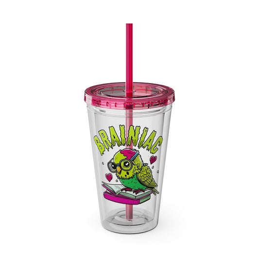 Brainiac Nerd Zombie Budgie Sunsplash Tumbler with Straw | 16oz BPA-Free Acrylic Tumbler