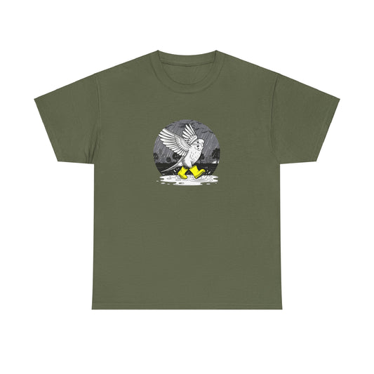 Budgie in Neon Yellow Rain Boots Unisex Heavy Cotton Tee | "Rain or Shine I'm Fine" T-Shirt