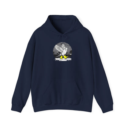 Budgie in Neon Yellow Rain Boots Unisex Heavy Blend™ Hooded Sweatshirt | "Rain or Shine I'm Fine" Hoodie