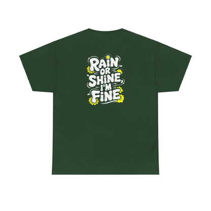 Budgie in Neon Yellow Rain Boots Unisex Heavy Cotton Tee | "Rain or Shine I'm Fine" T-Shirt