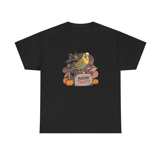 Trickster Treats Budgie Halloween Unisex Heavy Cotton Tee