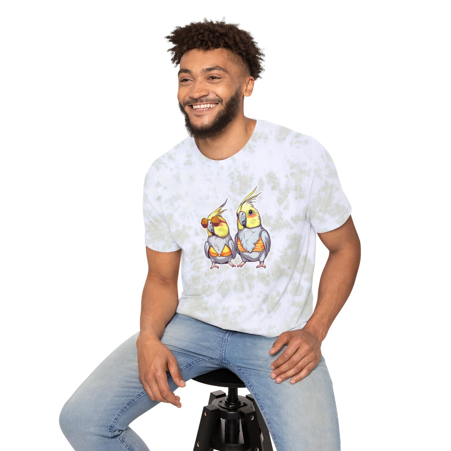 Unisex Tie-Dye Cockatiel Beach T-Shirt – Fun Summer Graphic Tee