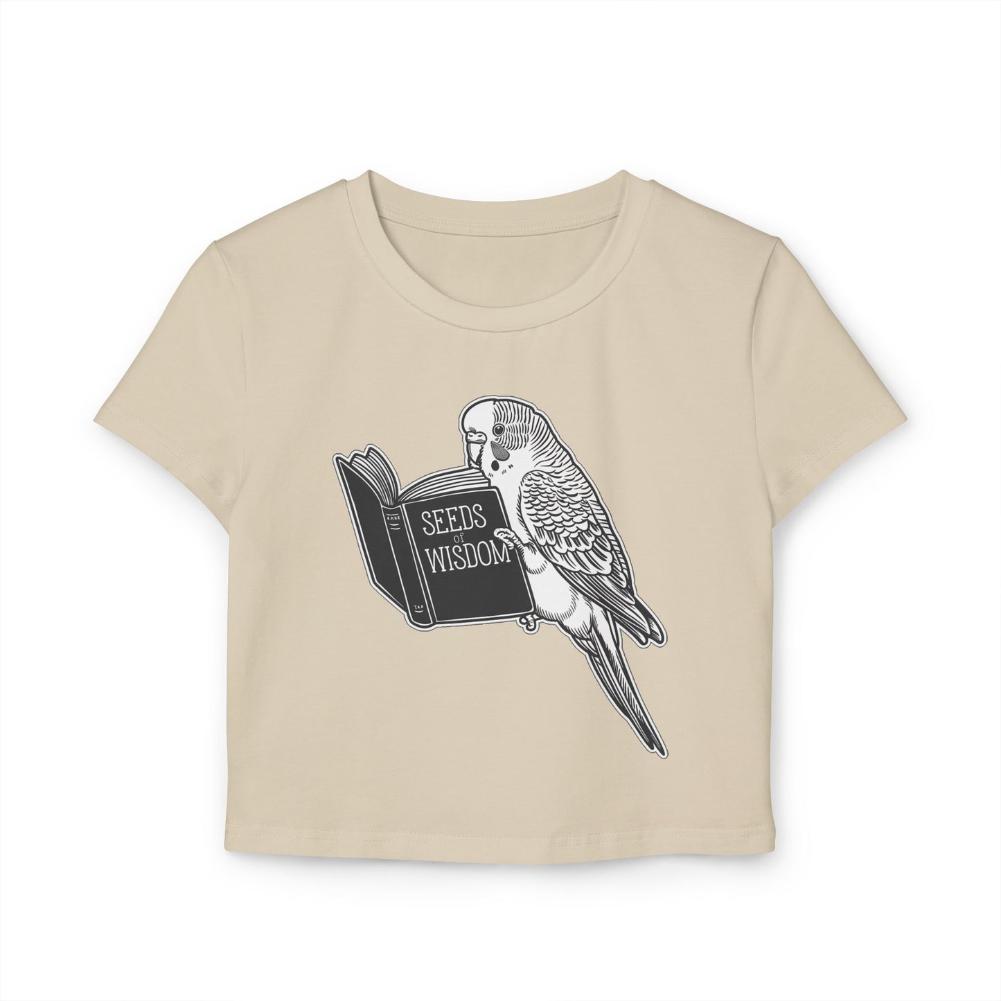 Budgie Reading "Seeds of Wisdom" Women's Baby Tee | Organic Cotton Slim Fit Shirt