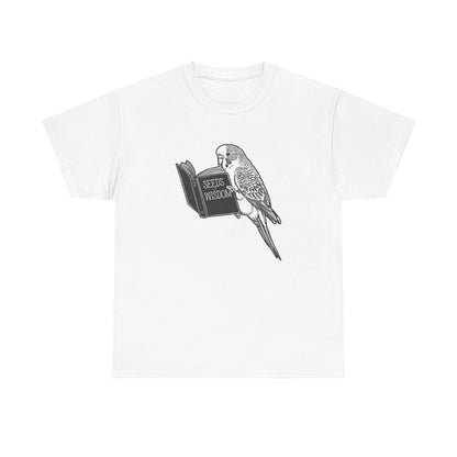 Budgie Reading "Seeds of Wisdom" Unisex Heavy Cotton Tee | 100% Cotton Casual T-Shirt