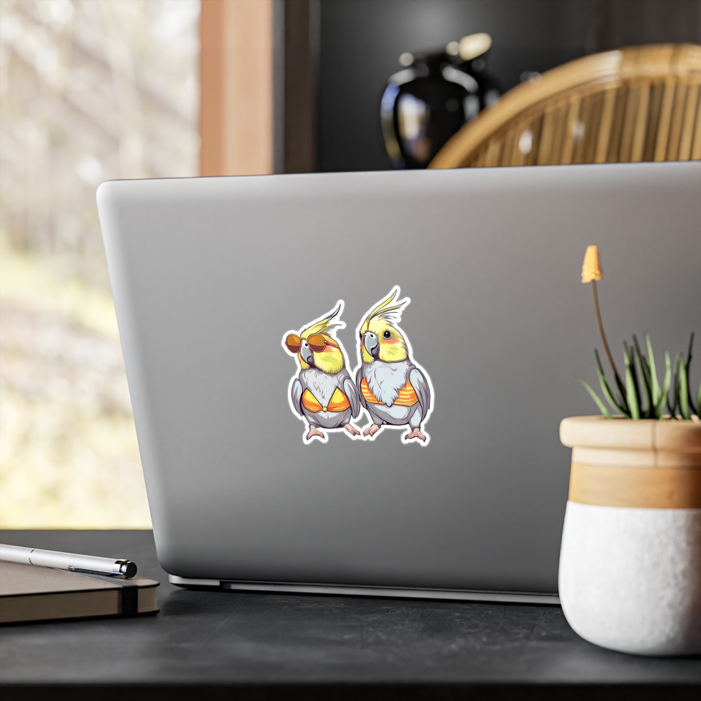 Cockatiel Beach Vinyl Decals – Water, Scratch, and UV-Resistant Kiss-Cut Stickers