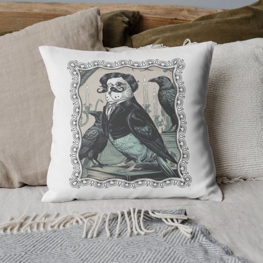 Quoth the Budgie, Nevermore Spun Polyester Square Pillow | Dark Academia Gothic Accent Pillow