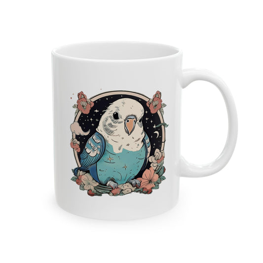 Floral Cute Blue Budgie Mug