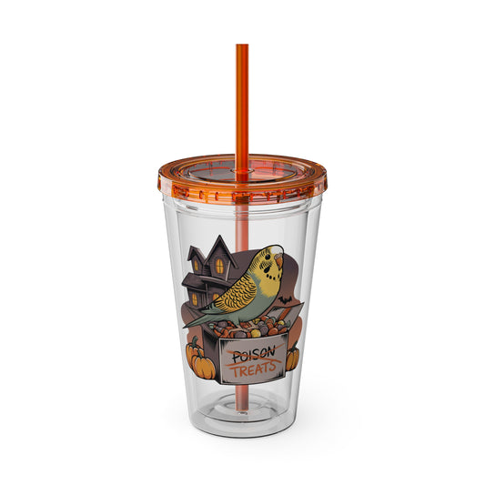 Trickster Treats Budgie Halloween Sunsplash Tumbler with Straw, 16oz