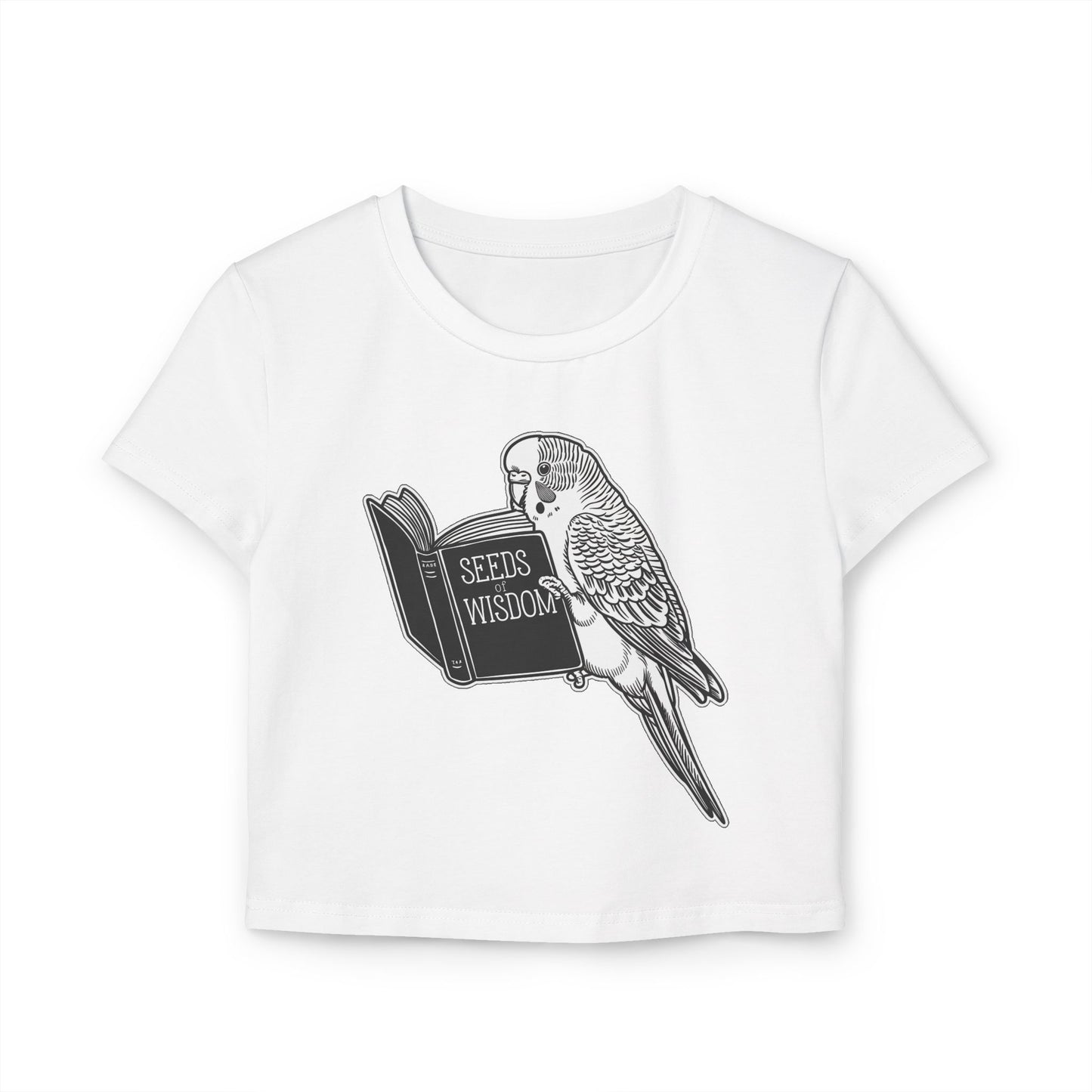 Budgie Reading "Seeds of Wisdom" Women's Baby Tee | Organic Cotton Slim Fit Shirt