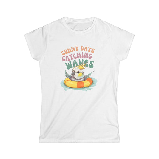 Sunny Days, Catching Waves Cockatiel Women's Softstyle Tee – Semi-Fitted Cotton T-Shirt