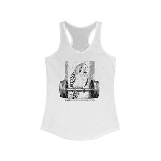 Funny Budgie Holding a Barbell Women's Racerback Tank Top | Lightweight Slim Fit