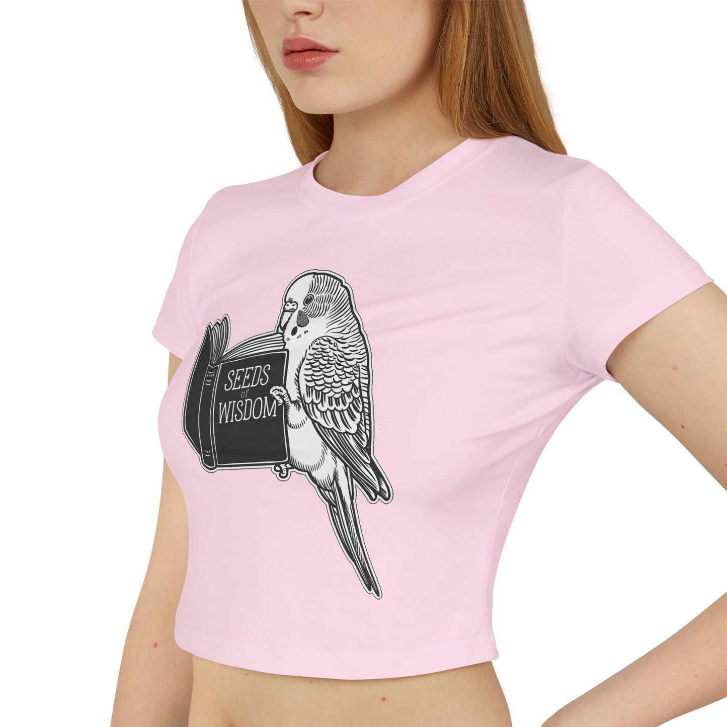 Budgie Reading "Seeds of Wisdom" Women's Baby Tee | Organic Cotton Slim Fit Shirt