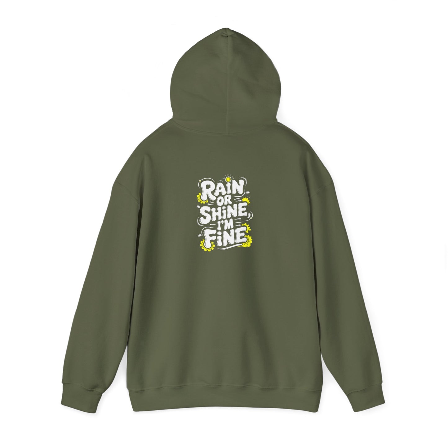 Budgie in Neon Yellow Rain Boots Unisex Heavy Blend™ Hooded Sweatshirt | "Rain or Shine I'm Fine" Hoodie