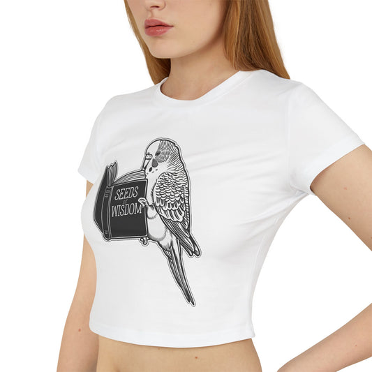 Budgie Reading "Seeds of Wisdom" Women's Baby Tee | Organic Cotton Slim Fit Shirt