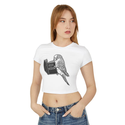 Budgie Reading "Seeds of Wisdom" Women's Baby Tee | Organic Cotton Slim Fit Shirt