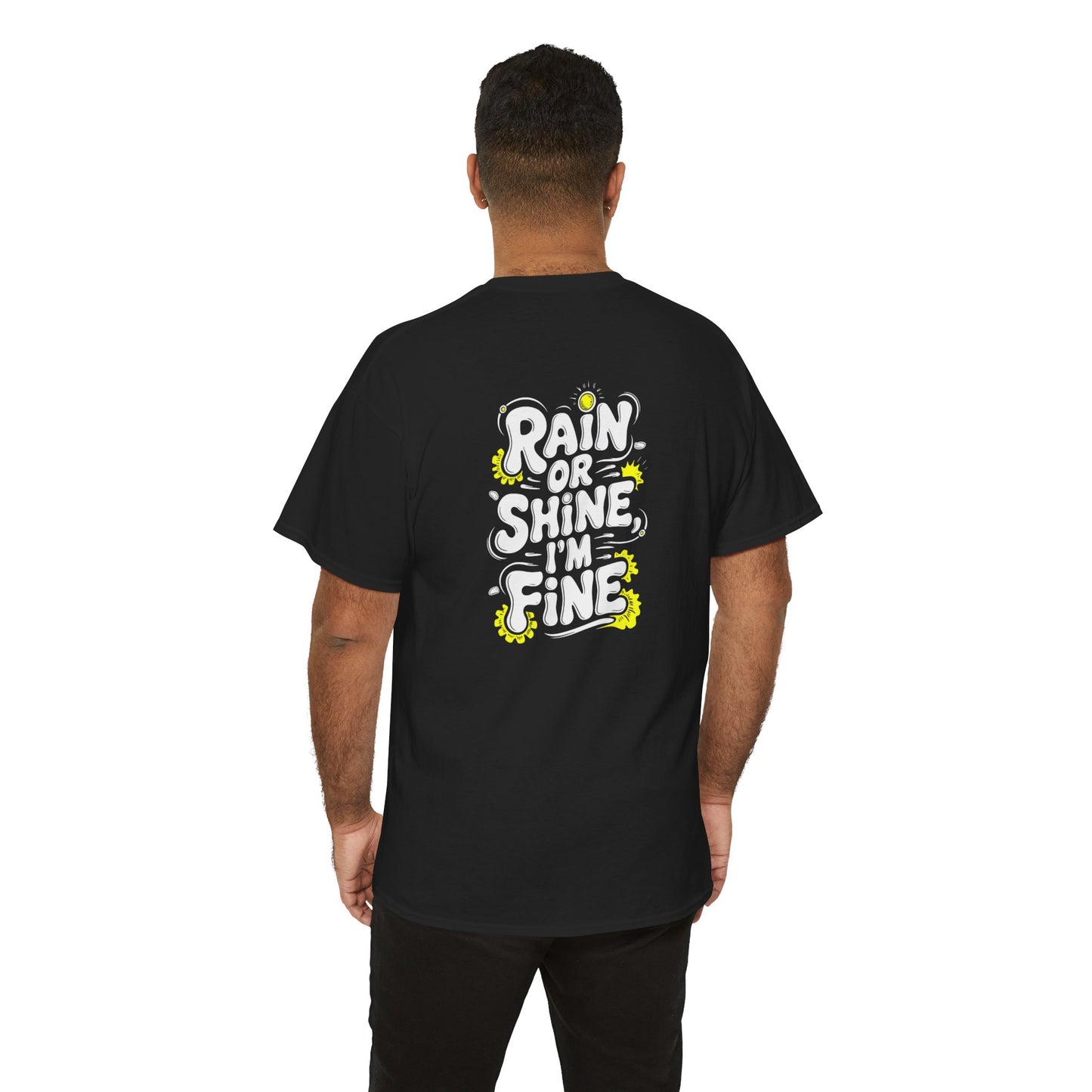 Budgie in Neon Yellow Rain Boots Unisex Heavy Cotton Tee | "Rain or Shine I'm Fine" T-Shirt