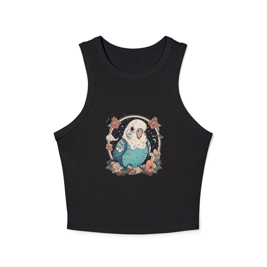 Cute Blue Budgie Floral Racer-Back Tank Top | Women's Ribbed Tank