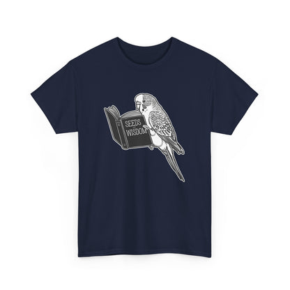 Budgie Reading "Seeds of Wisdom" Unisex Heavy Cotton Tee | 100% Cotton Casual T-Shirt