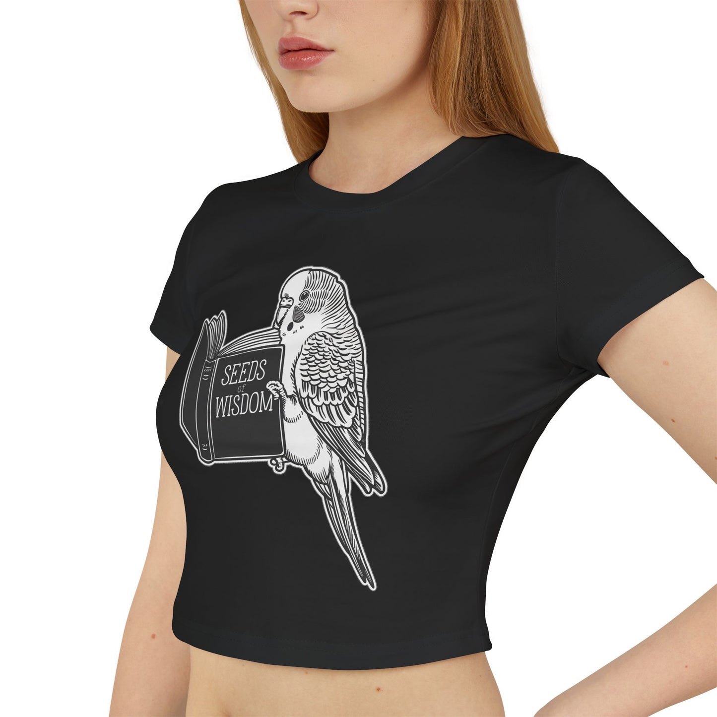 Budgie Reading "Seeds of Wisdom" Women's Baby Tee | Organic Cotton Slim Fit Shirt