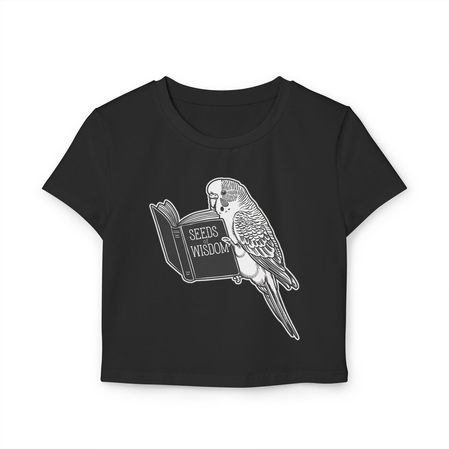 Budgie Reading "Seeds of Wisdom" Women's Baby Tee | Organic Cotton Slim Fit Shirt