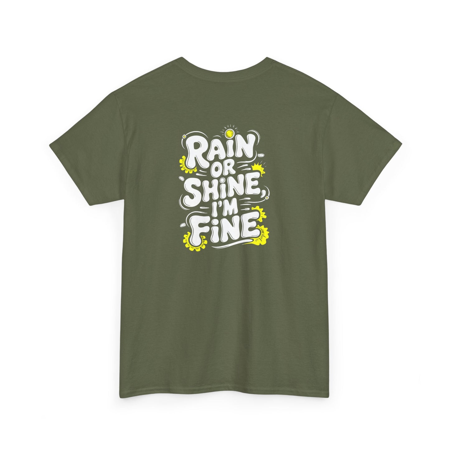 Budgie in Neon Yellow Rain Boots Unisex Heavy Cotton Tee | "Rain or Shine I'm Fine" T-Shirt